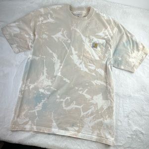 Carhartt T-Shirt Pocket Tee Medium Heavy Weight Cotton Tan Bleach Tie Dye Blue